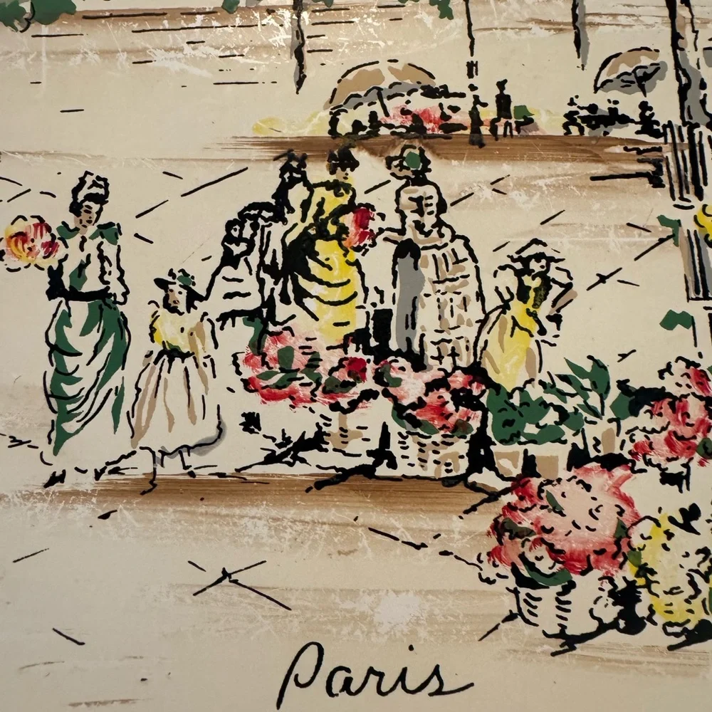 Retro cottage core home decor Nashco painted Paris France large 17”x23”